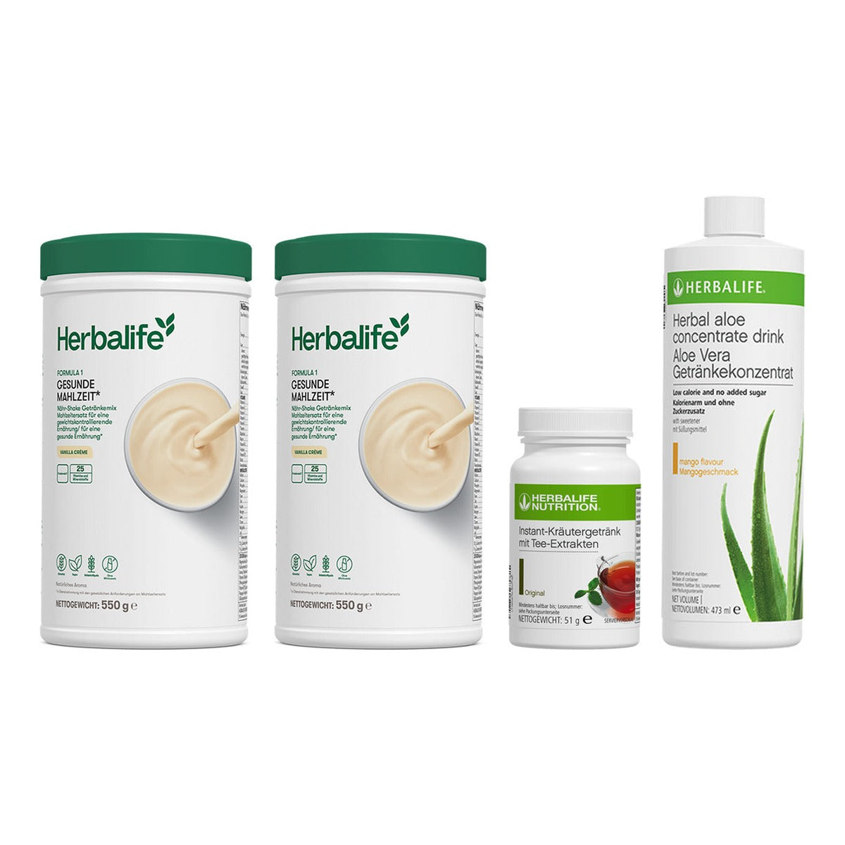 Herbalife Programm Gewichtskontrolle Ideal: 2 x Formula 1 Gesunde Mahlzeit Shake, 550 g, 1 x Instant-Kräutergetränk mit Tee-Extrakten, 51 g, 1 x Aloe Vera Getränkekonzentrat, 473 ml