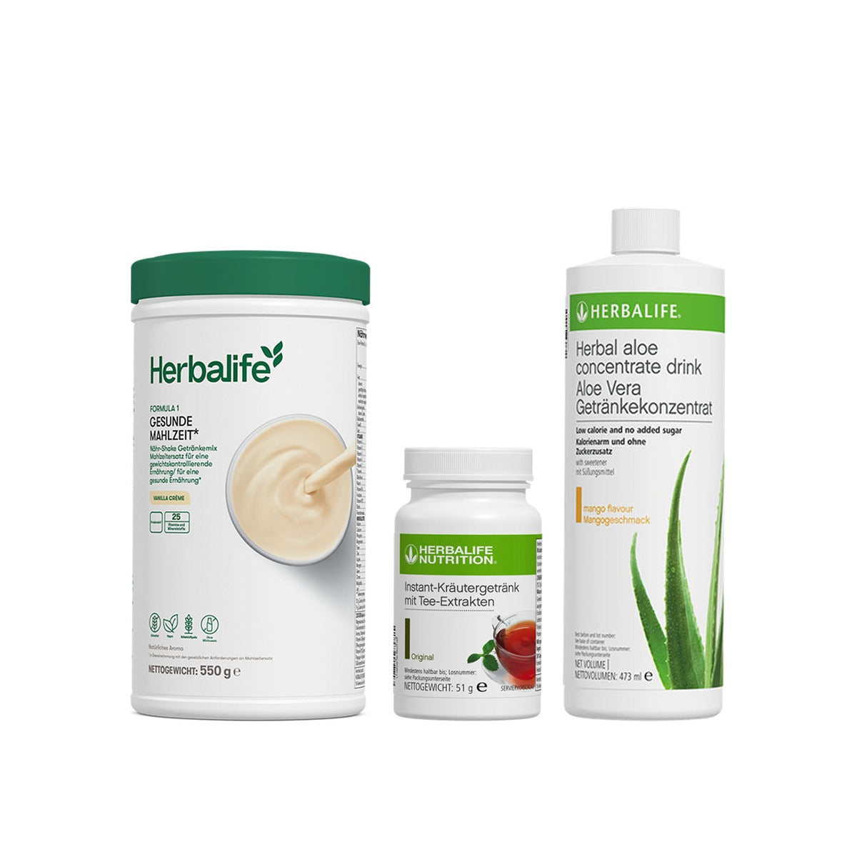 Herbalife Frühstückspaket Ideal: 1 x Formula 1 Gesunde Mahlzeit Shake, 550 g, 1 x Instant-Kräutergetränk mit Tee-Extrakten, 51 g, 1 x Aloe Vera Getränkekonzentrat, 473 ml