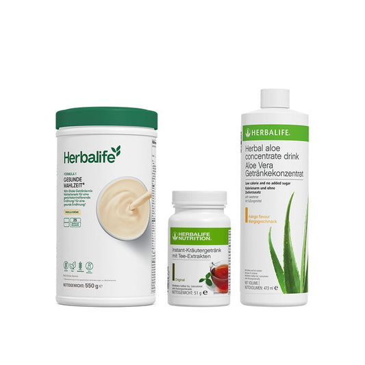 Herbalife Frühstückspaket Ideal: 1 x Formula 1 Gesunde Mahlzeit Shake, 550 g, 1 x Instant-Kräutergetränk mit Tee-Extrakten, 51 g, 1 x Aloe Vera Getränkekonzentrat, 473 ml
