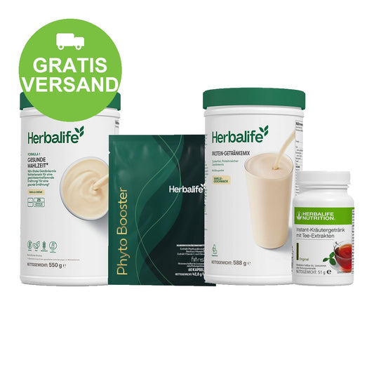 Herbalife Phyto Lean Programm: 1 x Formula 1 Gesunde Mahlzeit Shake, 550 g, 1 x Phyto Booster Pouch, 60 Kapseln, 1 x Protein-Getränkemix Vanillegeschmack, 21 Portionen, 1 x Instant-Kräutergetränk mit Tee-Extrakten, 51 g